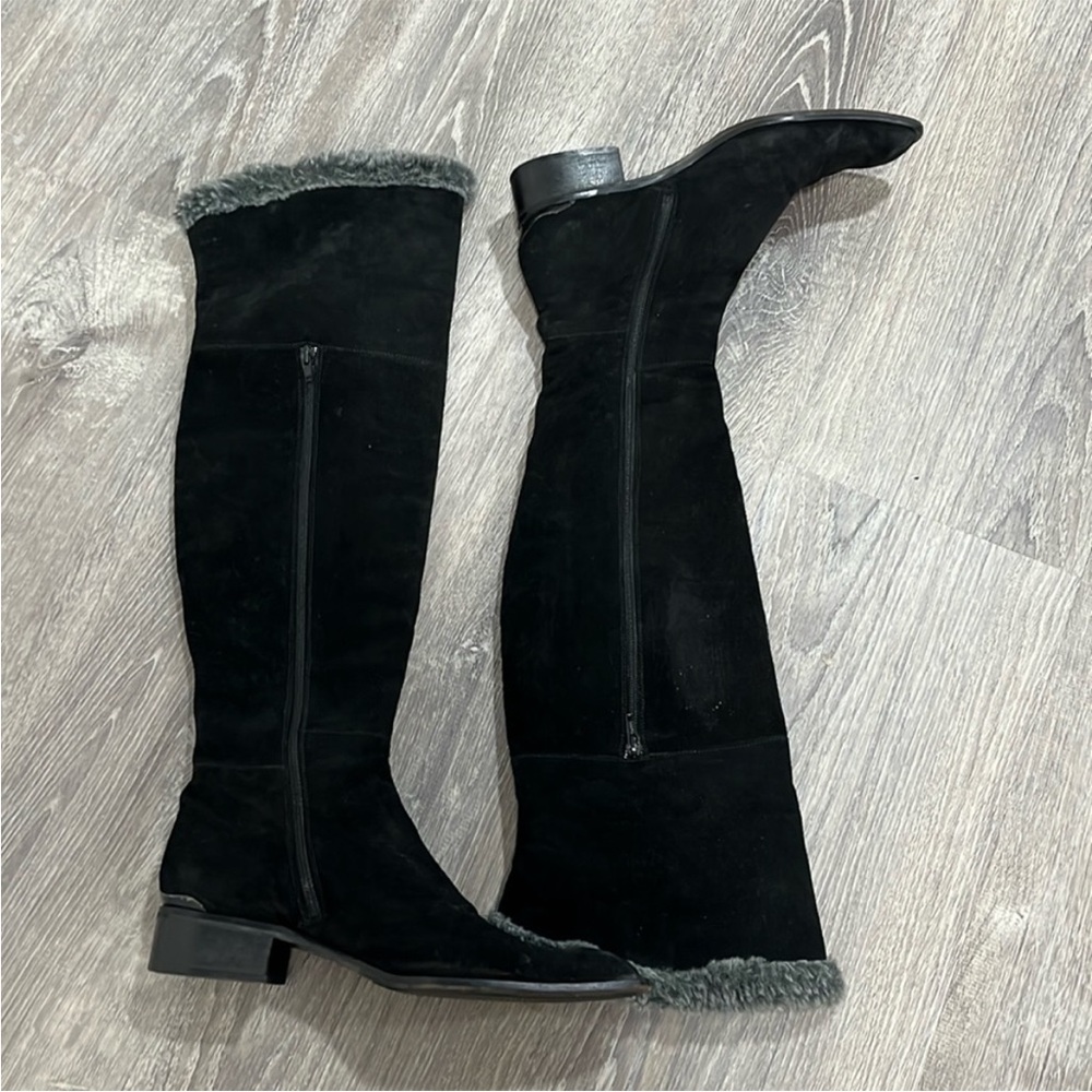 Aquatalia Black Suede Weatherproof Knee High Boots Size 9.5 Luxury Italy